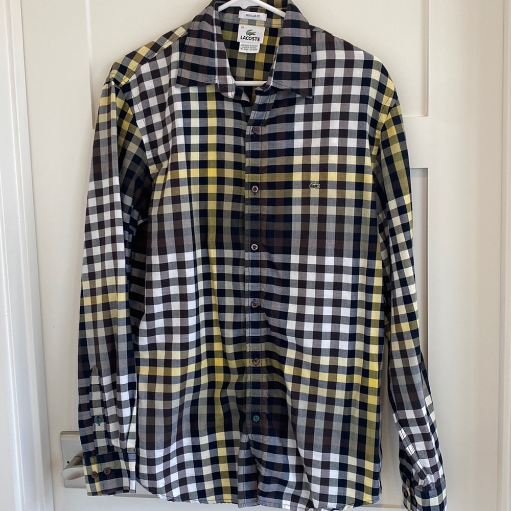 Lacoste Checkered Buttondown Relaxed Fit Long Sleeve Men’s 40